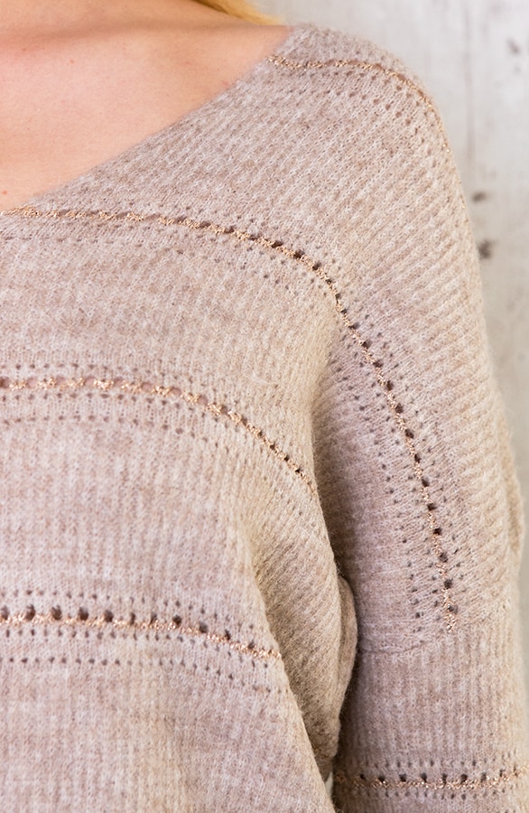Gebreide V Trui Strepen Beige – shoparchief, foto 3