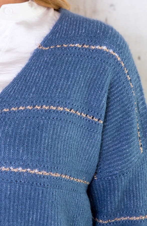 Gebreide V Trui Strepen Blauw – shoparchief, foto 5