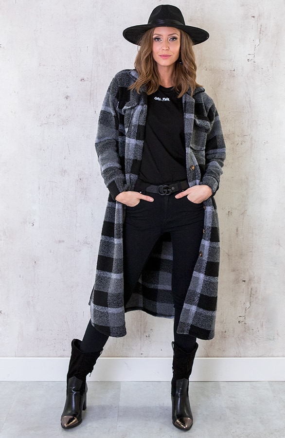 Woven Jacket Geblokt Lang Grijs – shoparchief, foto 10