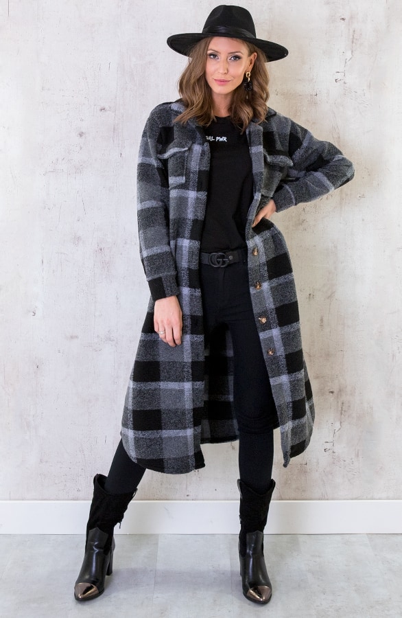 Woven Jacket Geblokt Lang Grijs – shoparchief, foto 9