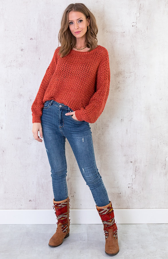 Glitter Trui Gehaakt Terracotta – shoparchief, foto 3