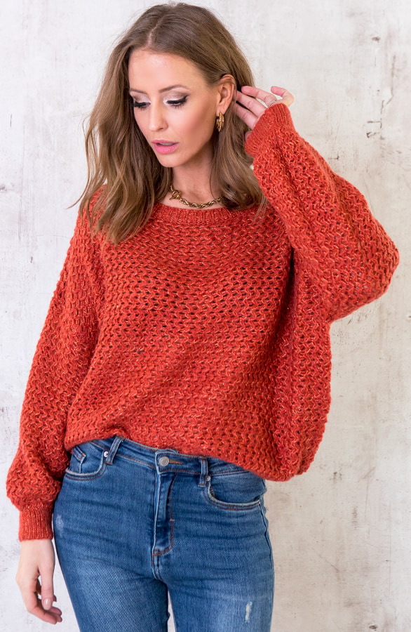Glitter Trui Gehaakt Terracotta – shoparchief, foto 2