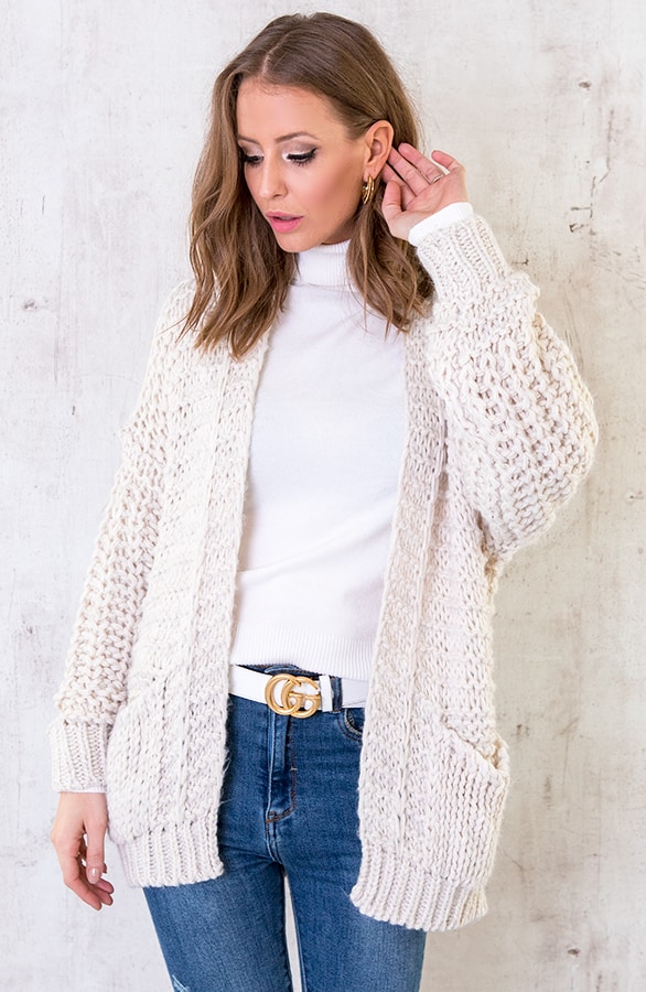 Grof Gebreid Vest Creme – shoparchief
