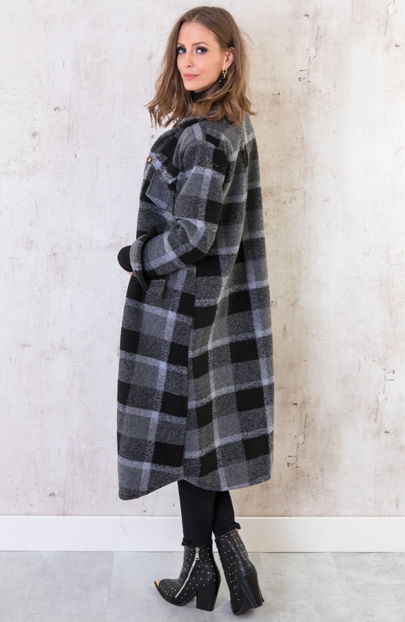 Woven Jacket Geblokt Lang Grijs – shoparchief, foto 7