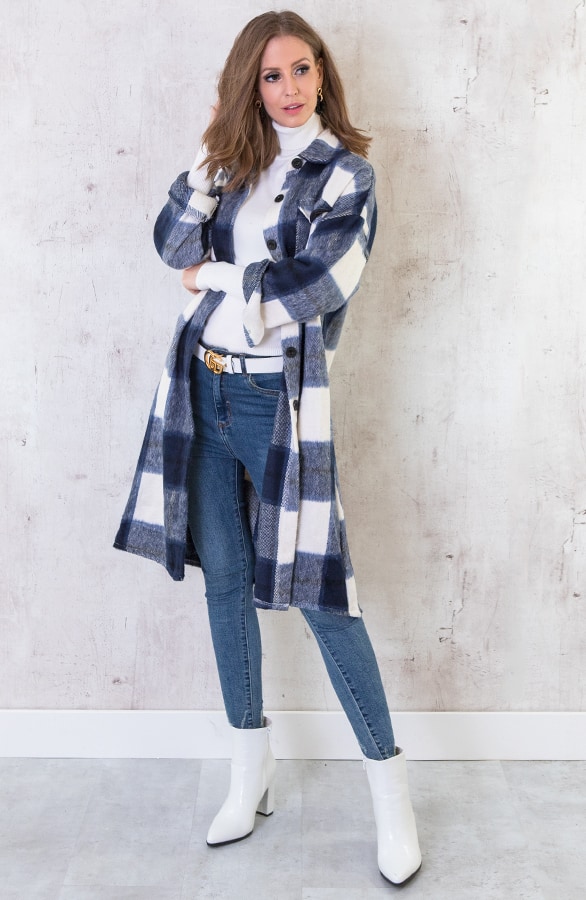 Fleece Jacket Lang Geblokt Blauw – shoparchief, foto 2