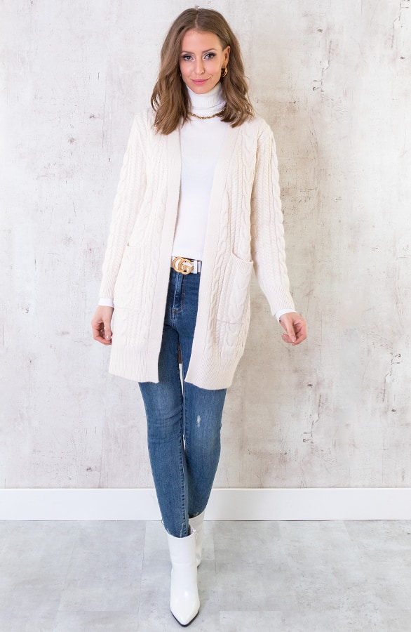 Kabel Vest Gebreid Lang Beige – shoparchief, foto 4