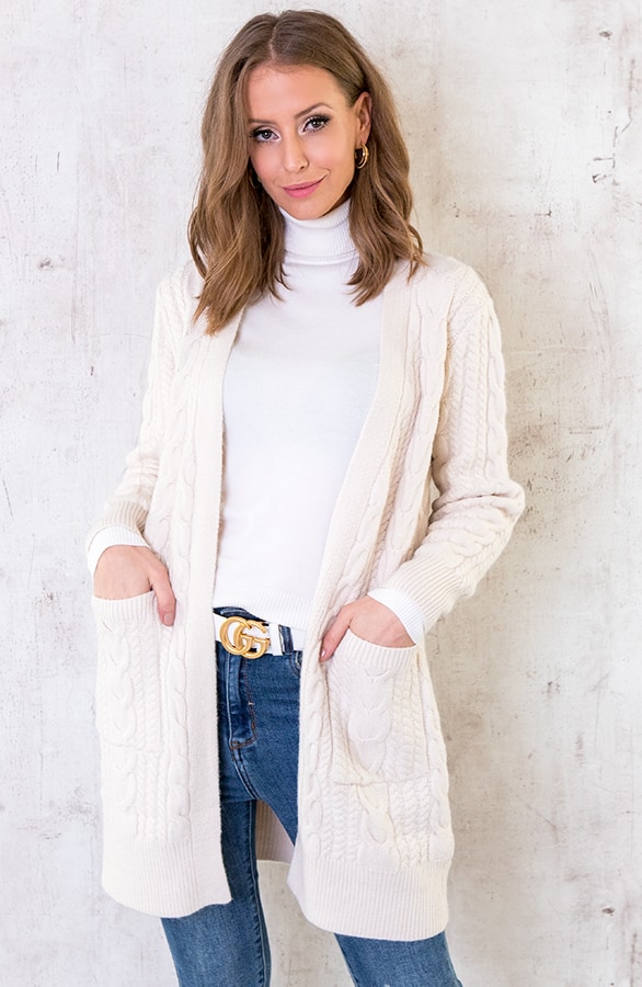 Kabel Vest Gebreid Lang Beige – shoparchief, foto 3