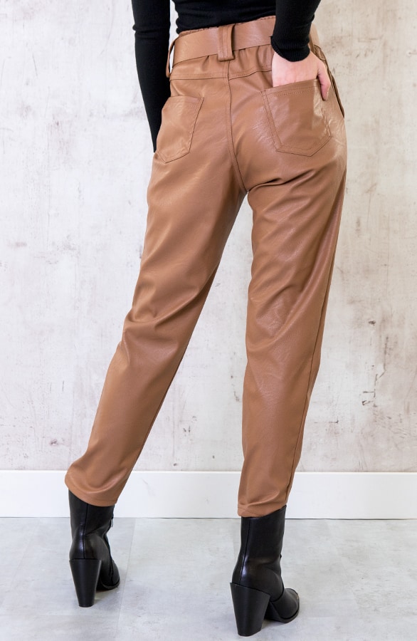 Leren Broek Met Riem Camel – shoparchief, foto 3
