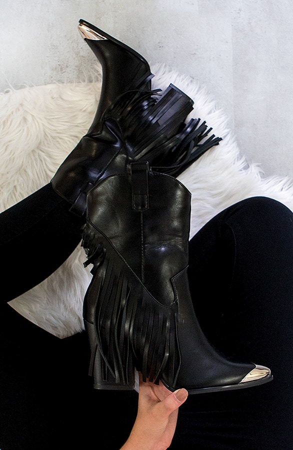 Leren Fringe Boots Zwart – shoparchief
