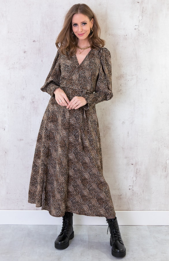 Maxi Cheetah Jurk Met Pofmouwen – shoparchief, foto 4