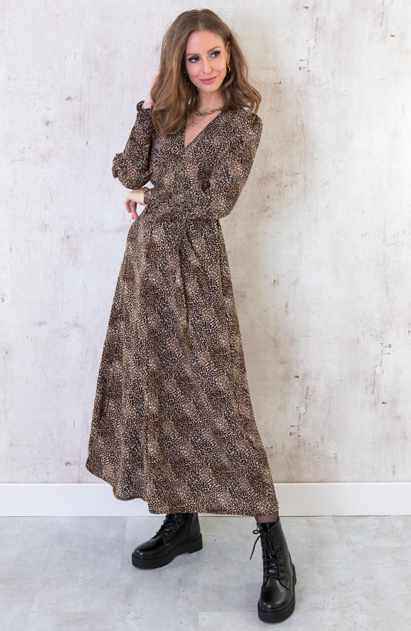 Maxi Cheetah Jurk Met Pofmouwen – shoparchief