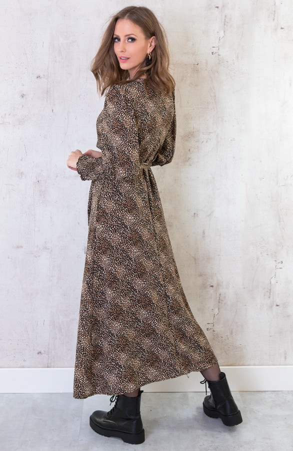 Maxi Cheetah Jurk Met Pofmouwen – shoparchief, foto 3