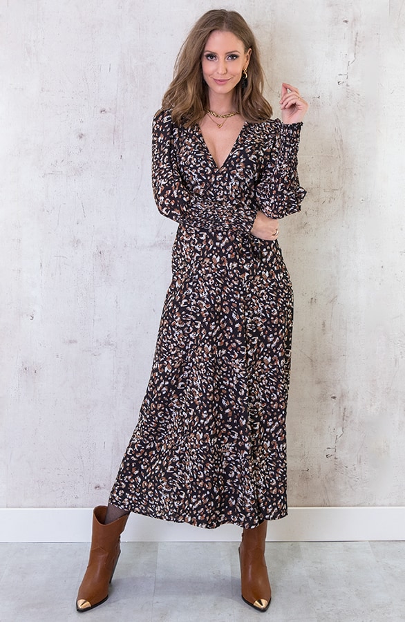 Maxi Panter Jurk Met Pofmouwen – shoparchief