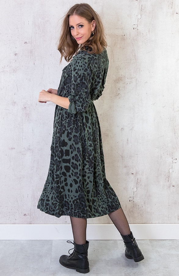 Panterprint Midi Jurk Legergroen – shoparchief, foto 2