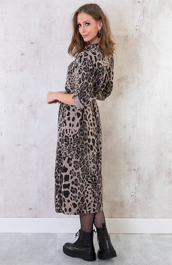 Panterprint Midi Jurk Taupe – shoparchief