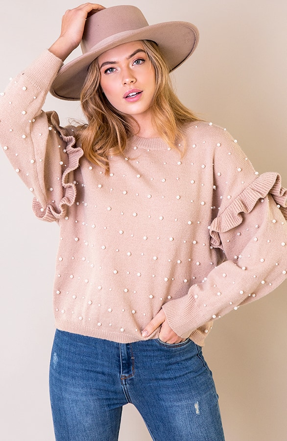 Parel Ruches Trui Taupe – shoparchief