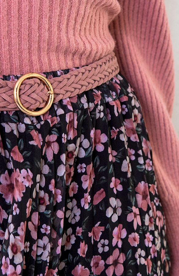 Plisse Bloemen Maxi Rok Roze – shoparchief, foto 4