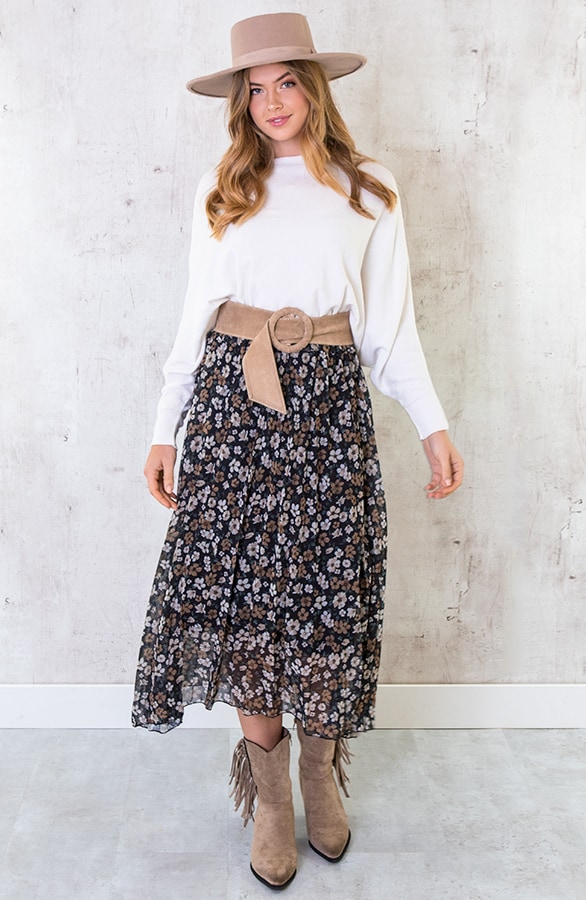 Plisse Bloemen Maxi Rok Taupe – shoparchief, foto 2