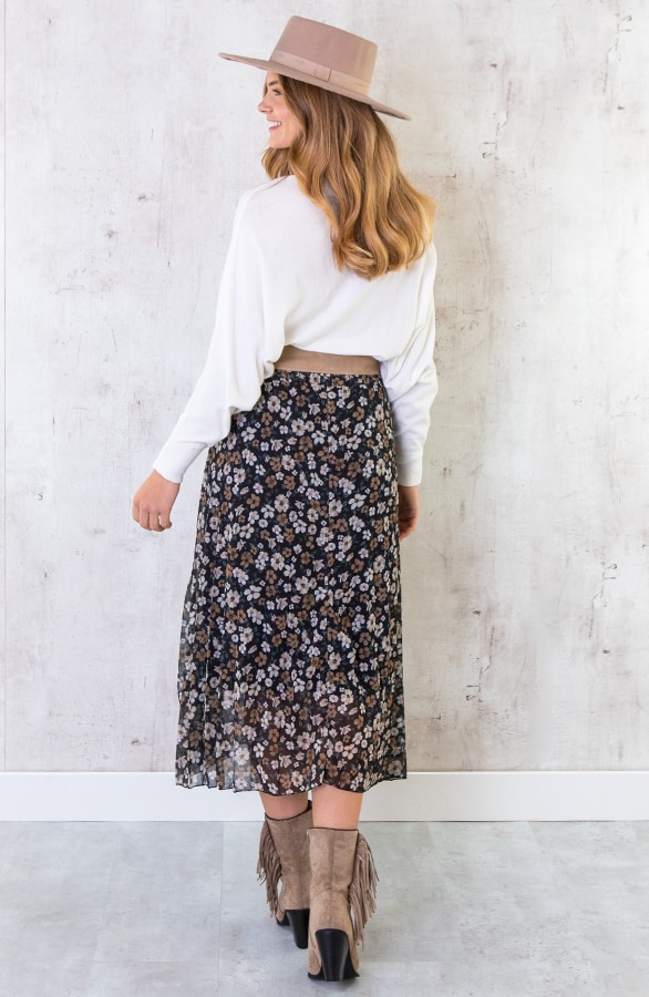 Plisse Bloemen Maxi Rok Taupe – shoparchief, foto 3