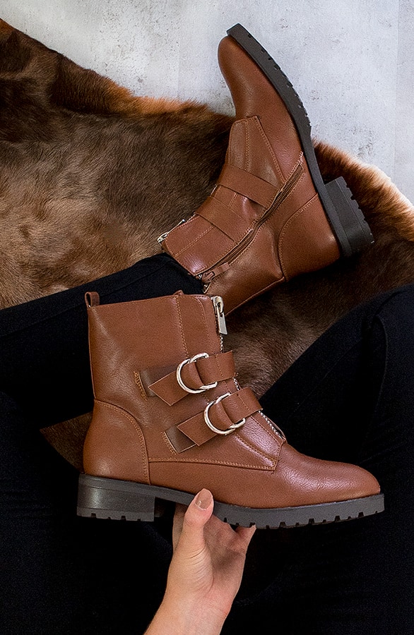 Reißverschluss Stiefeletten Mit Schnallen Cognac, Shoparchiv, Foto 2