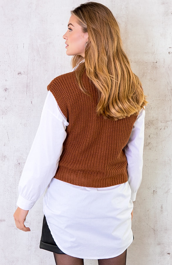 Spencer Strik Vest Cognac – shoparchief, foto 3