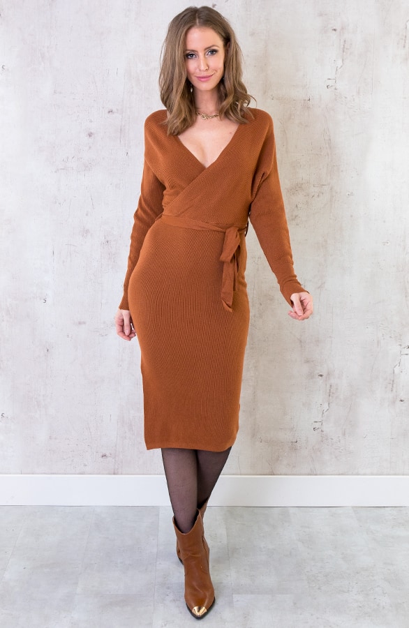 Stretch Omslag Jurk Cognac – shoparchief, foto 6