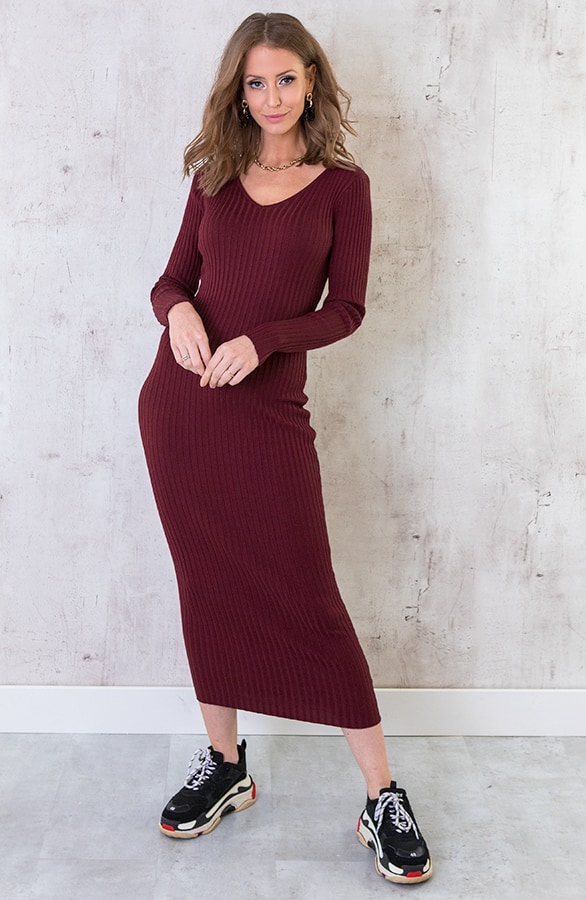 Stretch Rib Jurk Bordeaux – shoparchief, foto 4