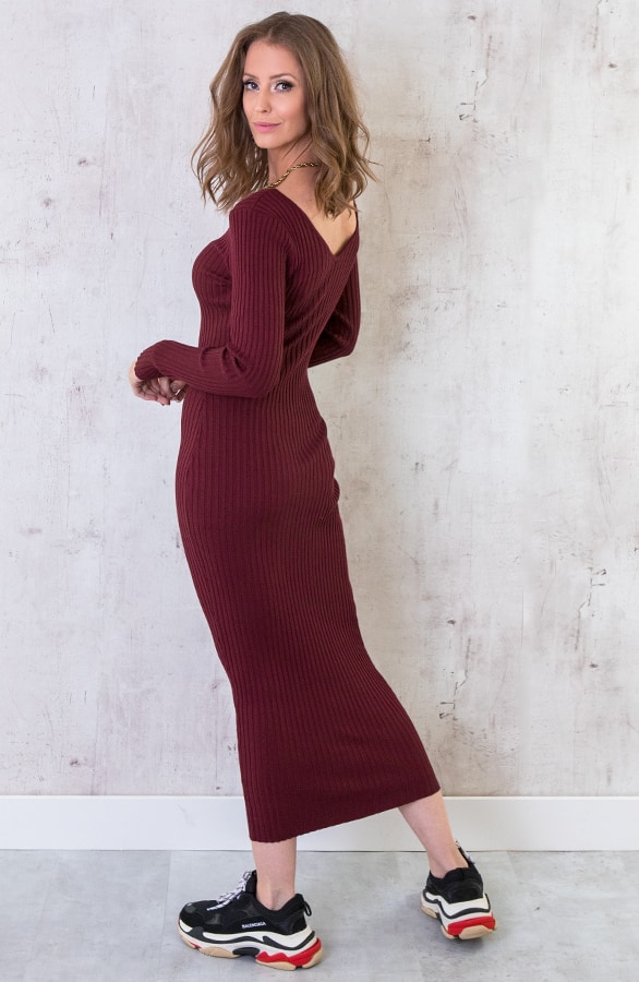 Stretch Rib Jurk Bordeaux – shoparchief, foto 2