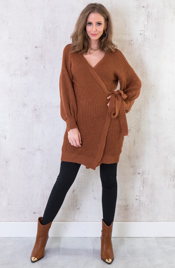 Strik Vest Gebreid Lang Cognac – shoparchief, foto 2