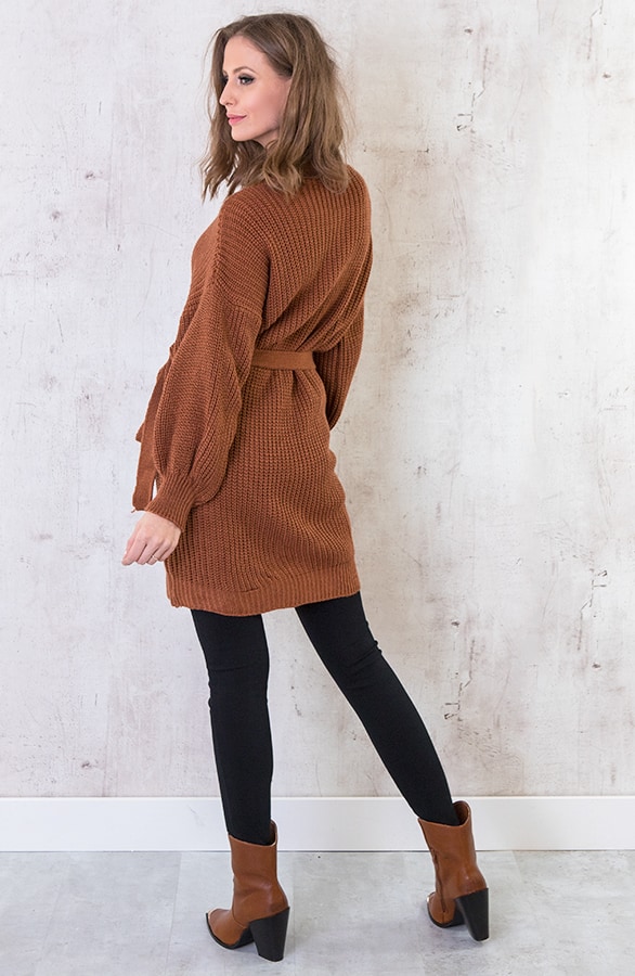 Strik Vest Gebreid Lang Cognac – shoparchief, foto 3