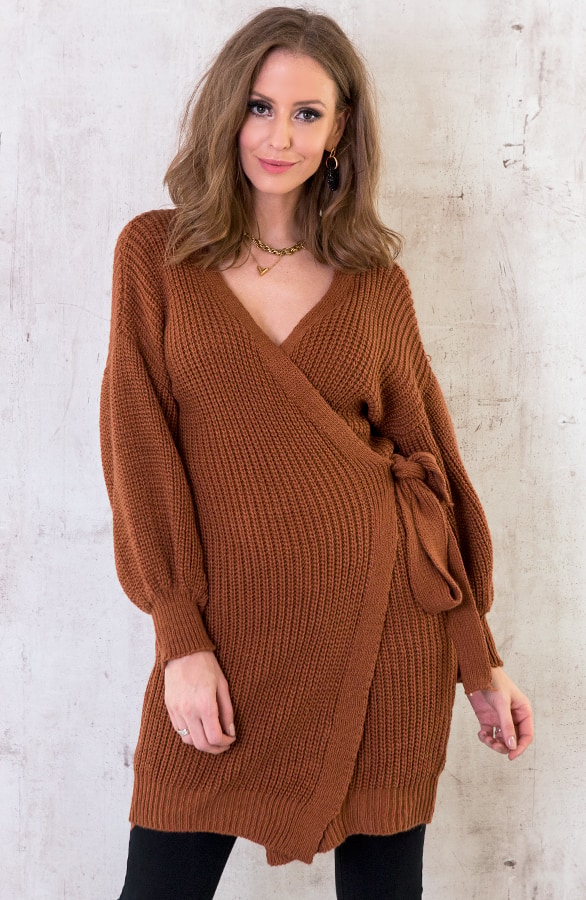 Strik Vest Gebreid Lang Cognac – shoparchief