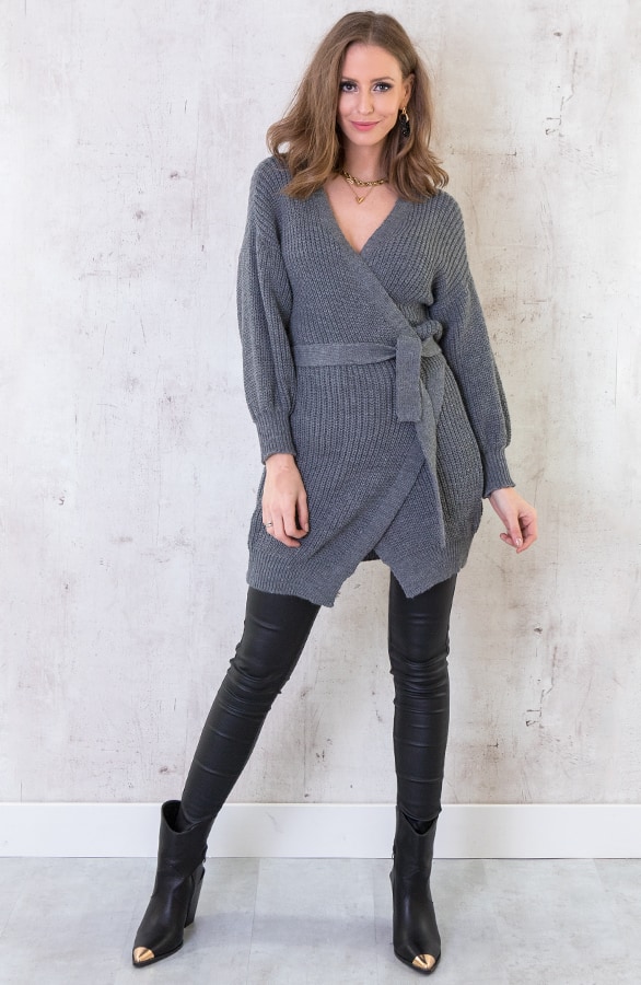 Strik Vest Gebreid Lang Grijs – shoparchief, foto 3