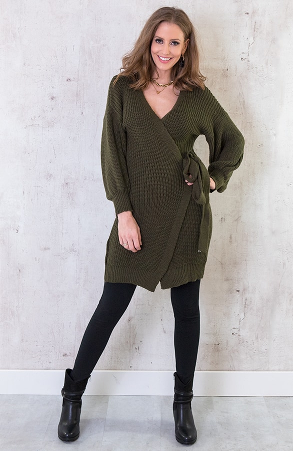 Strik Vest Gebreid Lang Legergroen – shoparchief, foto 3