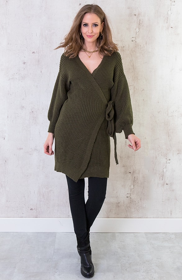 Strik Vest Gebreid Lang Legergroen – shoparchief, foto 4