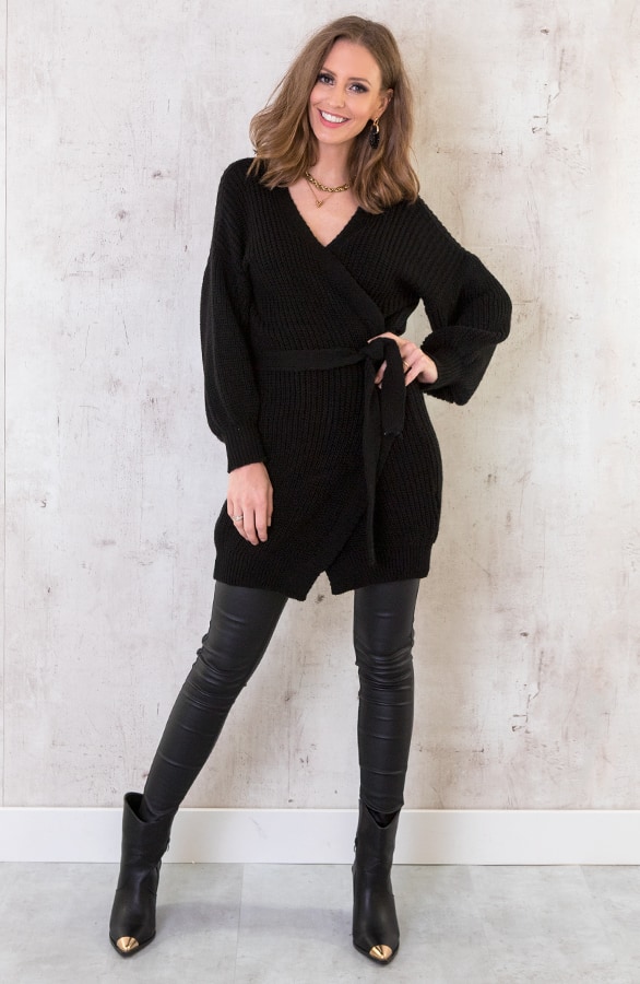 Strik Vest Gebreid Lang Zwart – shoparchief, foto 3