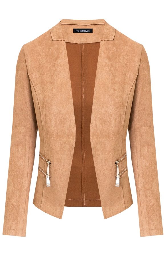 Suede Blazer Met Rits Taupe – shoparchief, foto 7