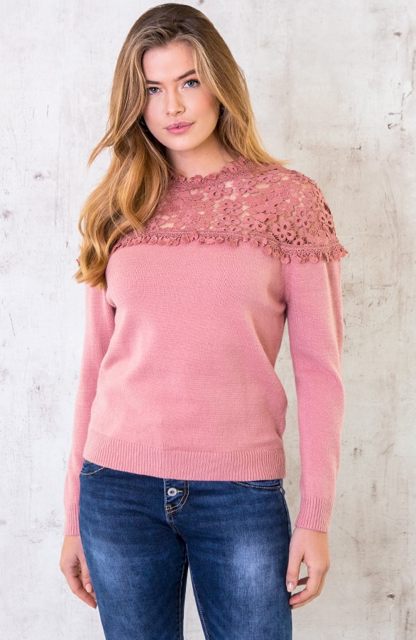Trui Met Kanten Hals Roze – shoparchief