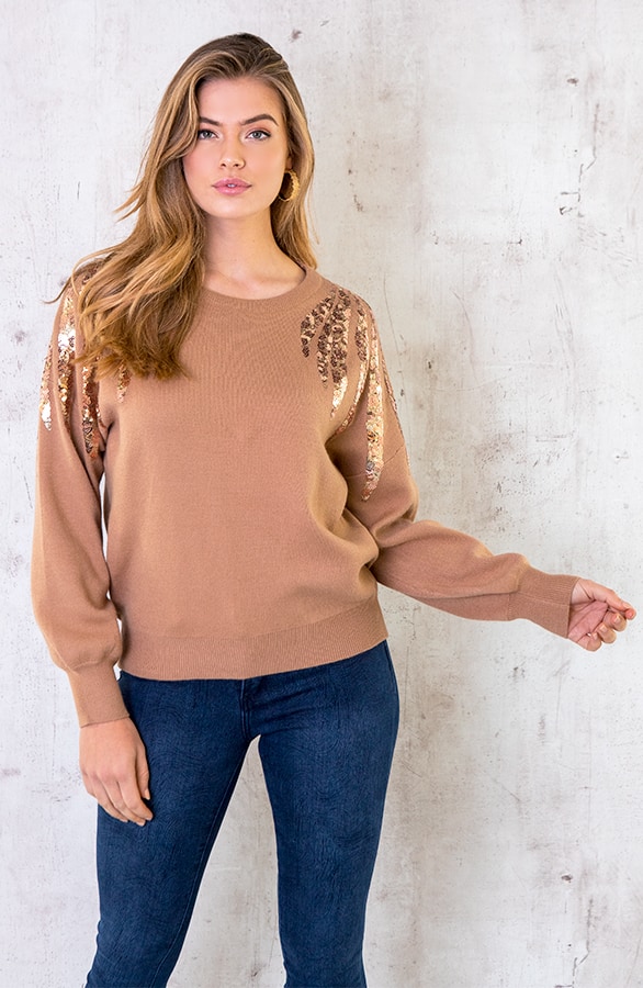 Trui Met Pailletten Camel – shoparchief, foto 5