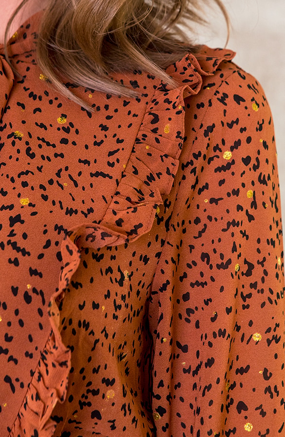 Wild Dots Ruffle Jurk Cognac – shoparchief, foto 4