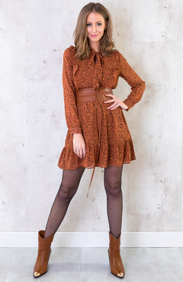 Wild Dots Ruffle Jurk Cognac – shoparchief, foto 2