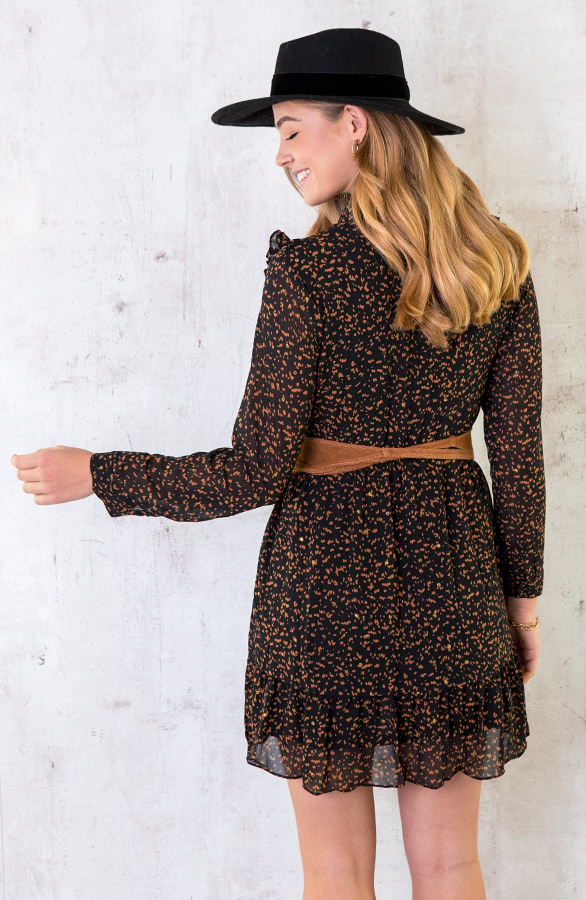 Wild Dots Ruffle Jurk Zwart Cognac – shoparchief, foto 4