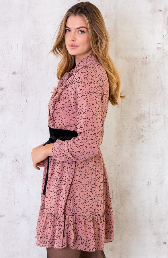 Wild Dots Ruffle Jurk Roze Zwart – shoparchief, foto 2