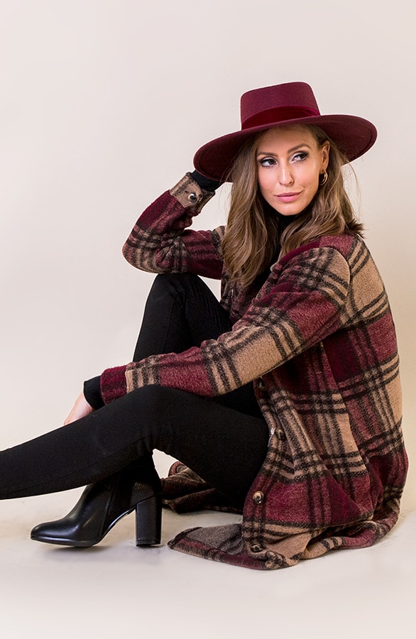 Woven Coat Geblokt Bordeaux – shoparchief, foto 4