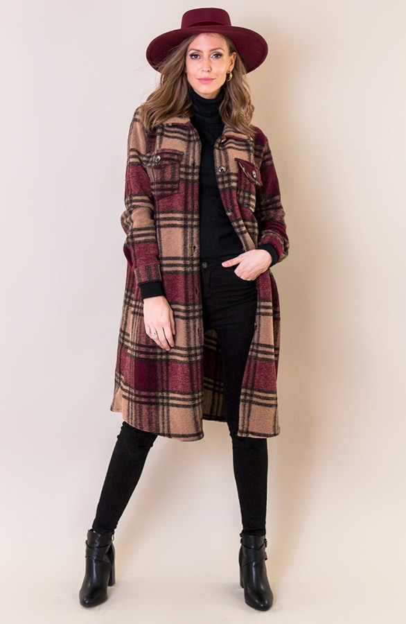 Woven Coat Geblokt Bordeaux – shoparchief
