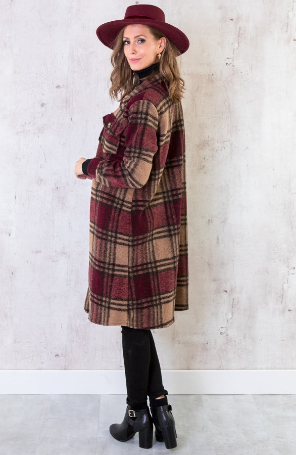 Woven Coat Geblokt Bordeaux – shoparchief, foto 2