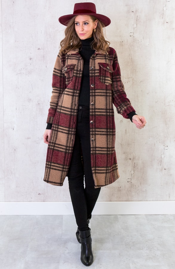 Woven Coat Geblokt Bordeaux – shoparchief, foto 5