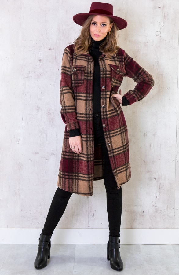 Woven Coat Geblokt Bordeaux – shoparchief, foto 3