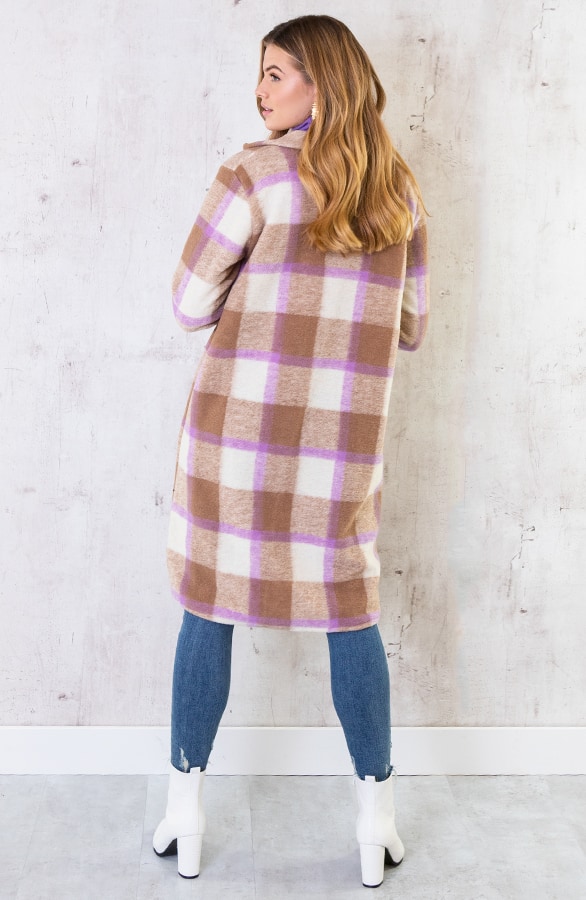 Woven Coat Geblokt Camel Lila – shoparchief, foto 7