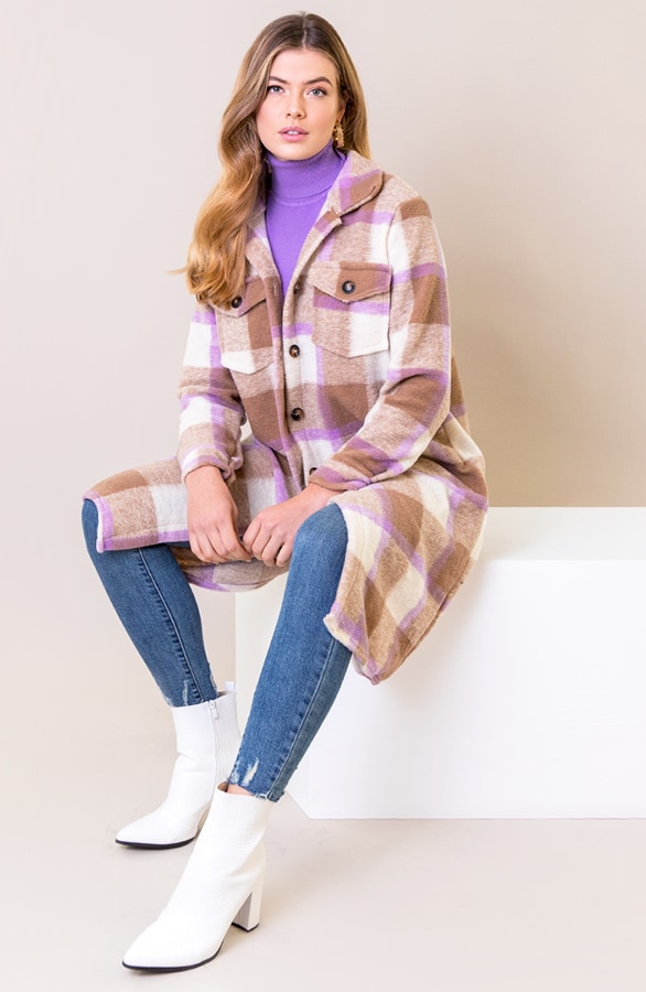 Woven Coat Geblokt Camel Lila – shoparchief, foto 6