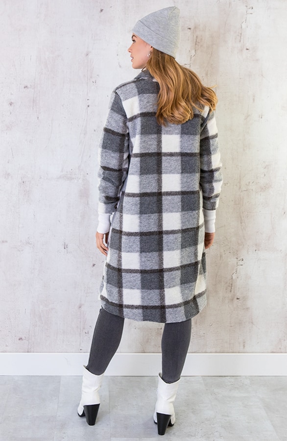 Woven Coat Geblokt Grijs – shoparchief, foto 6